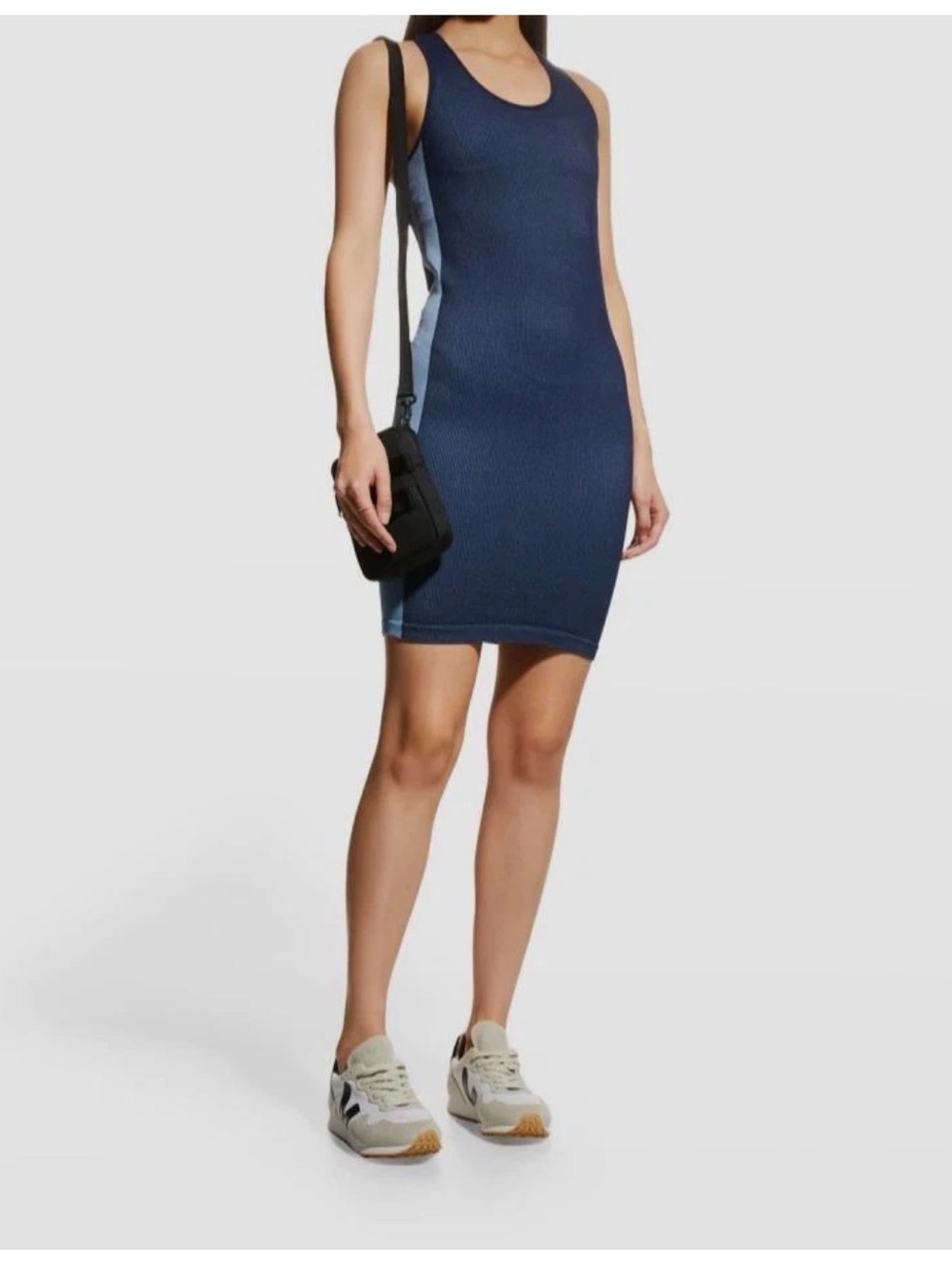 The Upside Women's Blue Short Ribbed Racerback Bodycon Dress Size L